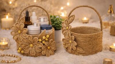 با نخ کنفی یک سبد شیک و کاربردی بساز