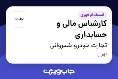 استخدام کارشناس مالی و حسابداری در تجارت خودرو خسروانی