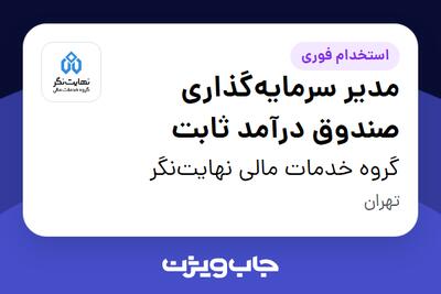 استخدام مدیر سرمایه‌گذاری صندوق درآمد ثابت در گروه خدمات مالی نهایت‌نگر