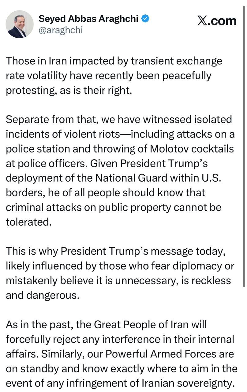 عراقچی: نیروهای مسلح ما دقیقاً میدانند در صورت نقض حاکمیت ایران، کجا را هدف قرار دهند